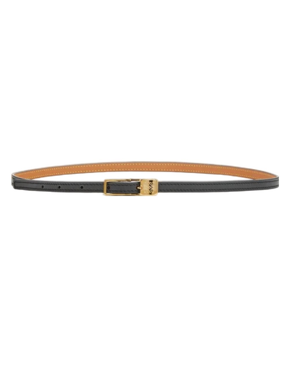 Loewe Amazona Black Leather Belt with Gold Buckle
